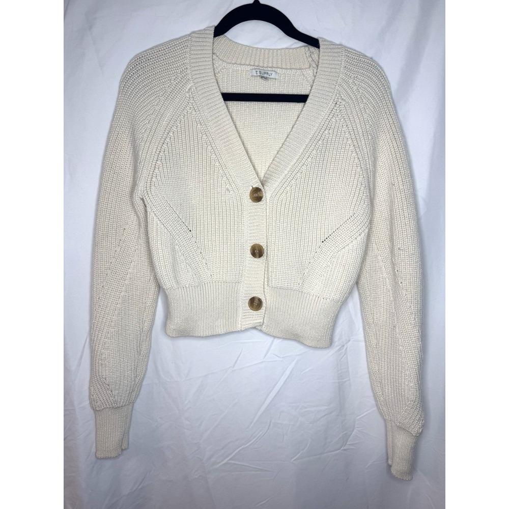 Z Supply Chunky Ribbed Basketweave Cardigan Off‎ White Sz M